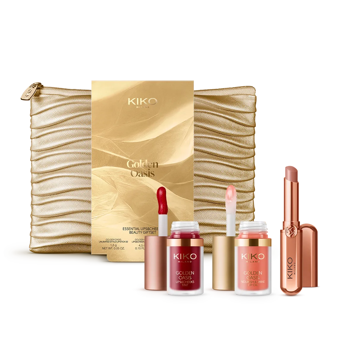 Conjunto de presente de beleza para lábios e bochechas golden oasis essential